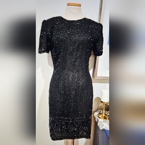 STÉNAY Vintage Sequined and Beadwork on a 100% Silk Fabric Cocktail Dress!